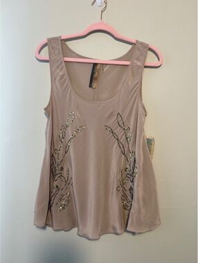 Aratta Silent Journey Beige Sleeveless Tank Top with Sequin Embellishment